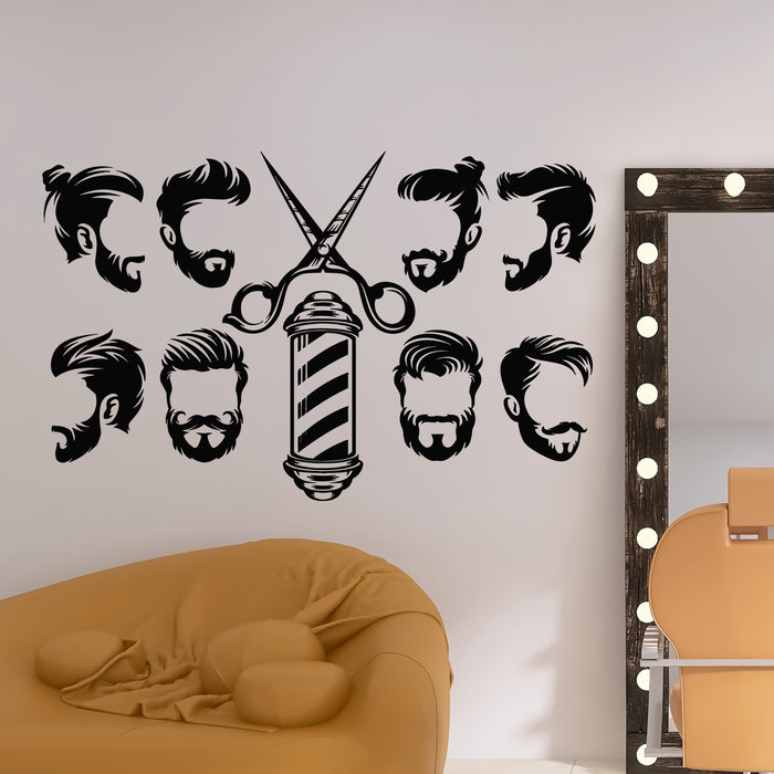 Vinyl Wall Decal Barber Shop Icon Haircuts Men's Hairstyles Stickers Mural (g9987)