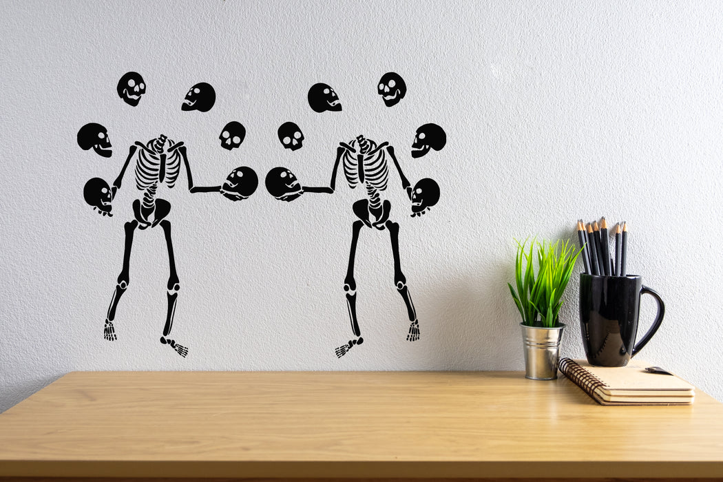 Vinyl Wall Decal Two Silhouette Skeleton Skulls Halloween Stickers Mural (g8637)