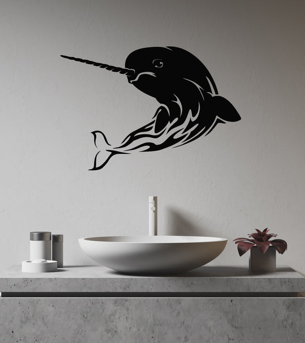 Vinyl Wall Decal Narwhal Unicorn Fish Sea Marine Myth Animal Stickers Mural (g8444)