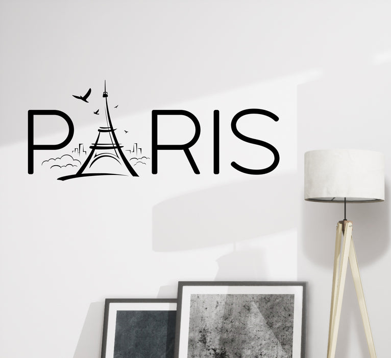 Wall Decal Eiffel Tower Romantic Birds Paris Love Decor gz376