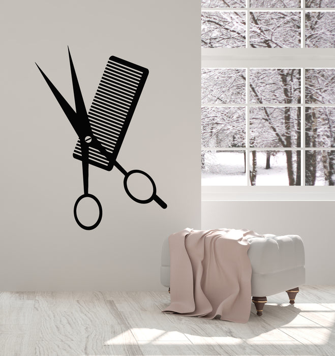 Vinyl Wall Decal Scissors Comb Barber Tools Beauty Salon Stylist Hair Stickers Mural (g1638)