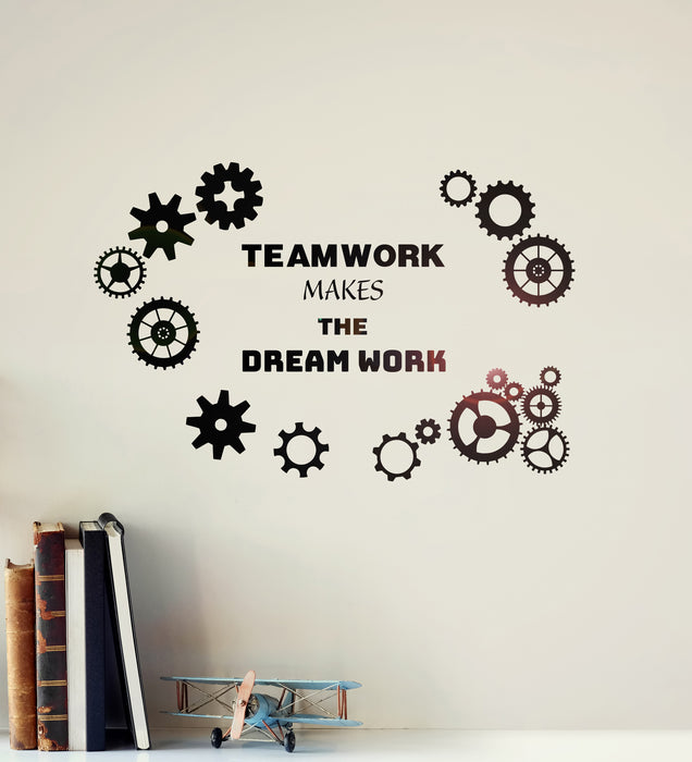 Vinyl Wall Decal Teamwork Makes The Dream Work Office Quote Gears Words Saying Business Stickers Mural (ig6311)