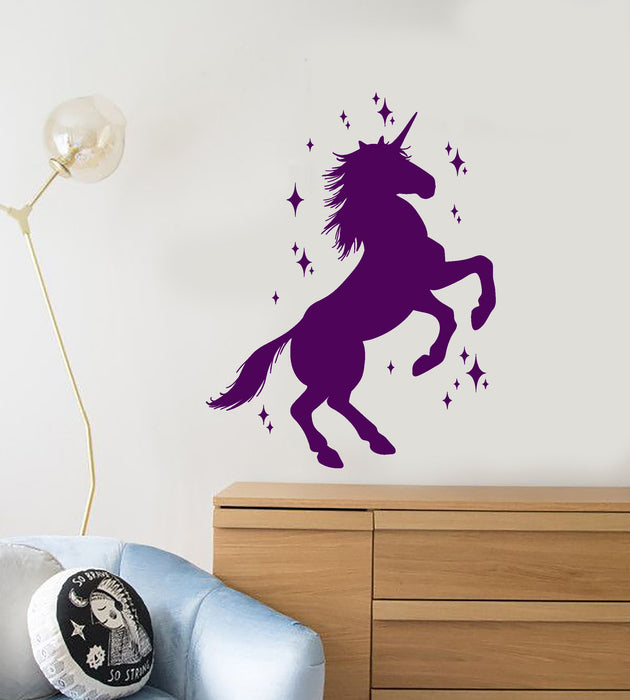 Vinyl Wall Decal Cartoon Unicorn Fairy Stars Beast Stickers (3532ig)