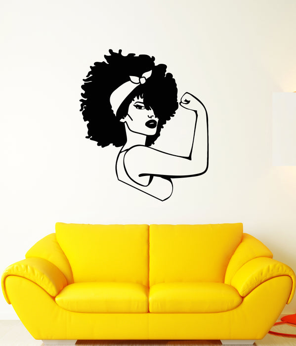 Vinyl Wall Decal Afro Girl Power Woman Strength African Black Lady Stickers (3770ig)