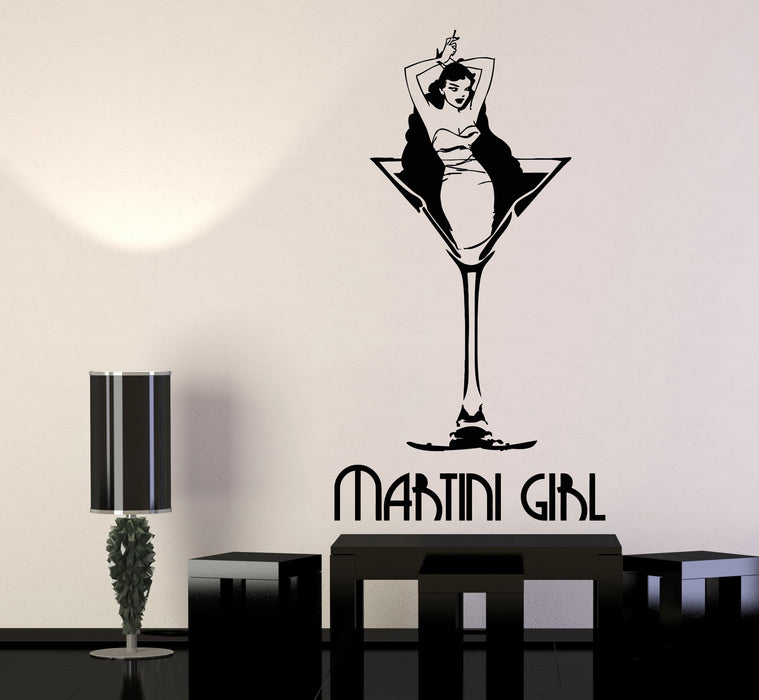 Vinyl Wall Decal Martini Girl Cocktail Stripper Retro Pin Up Style Stickers (2934ig)