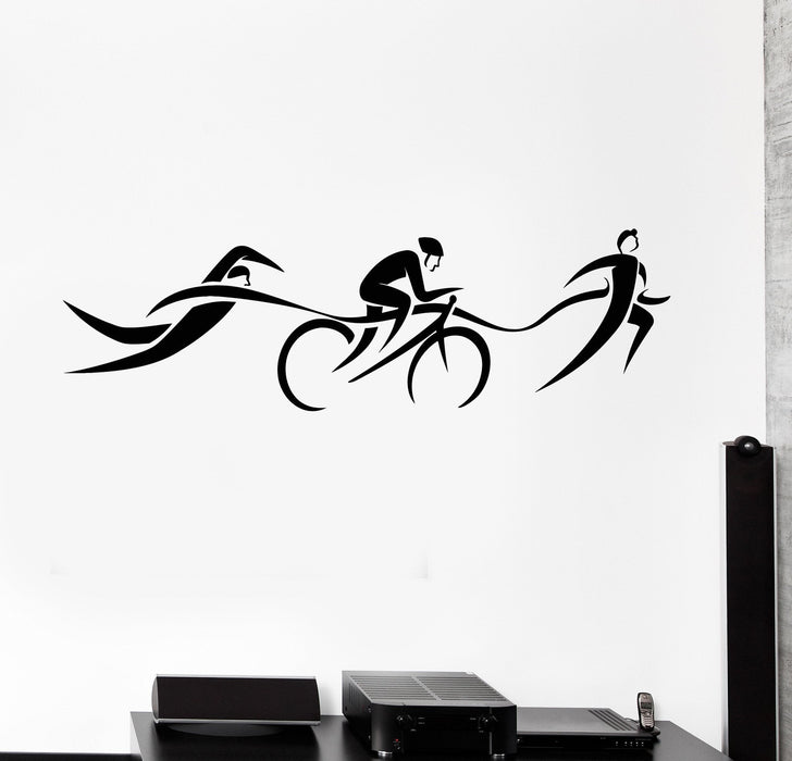 Vinyl Wall Decal Triathlon Swimming Cycling Running Stickers Unique Gift (ig4217)