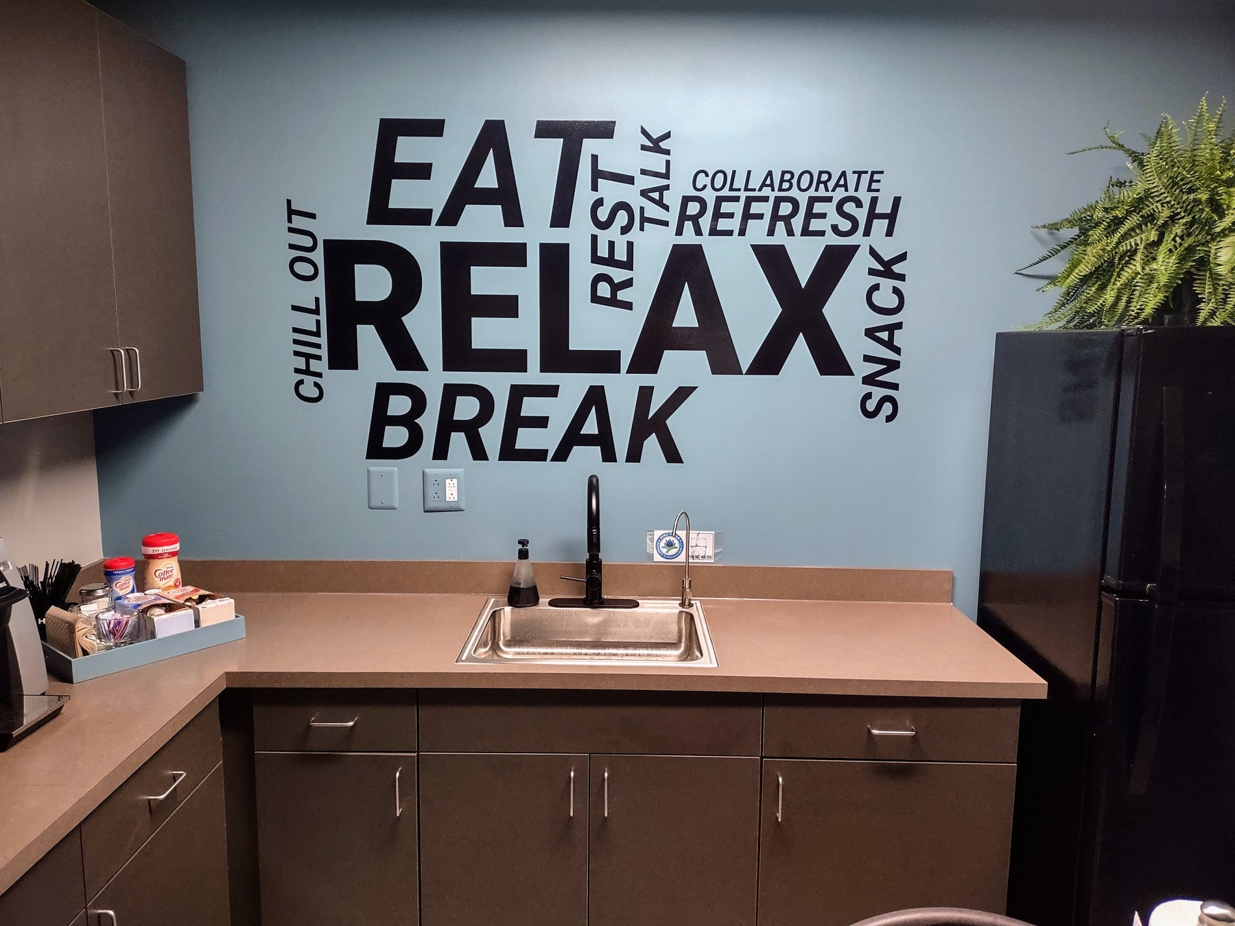Eat Relax break room decal - amazing result in our customer's office!