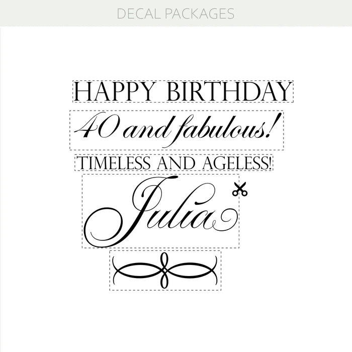 Happy Birthday Personalized Vinyl Decal – 40th Birthday Decal | Custom Name & Age | Timeless & Ageless Celebration Decor w76