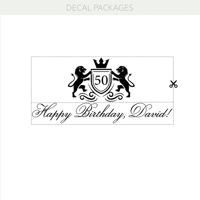 Happy Birthday & 50th Anniversary Personalized Vinyl Decal – Custom Name & Age Celebration Decor Heraldic Lions w79