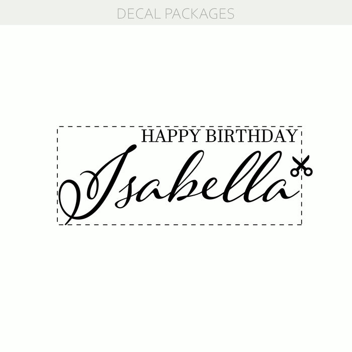 Happy Birthday Personalized Name Decal – Custom Vinyl Sticker for Party Decor, Cake Table & Backdrops w019