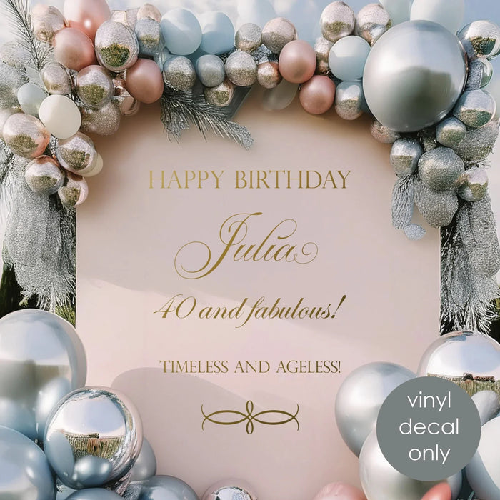 Happy Birthday Personalized Vinyl Decal – 40th Birthday Decal | Custom Name & Age | Timeless & Ageless Celebration Decor w76