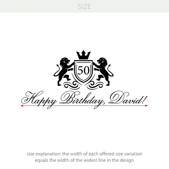 Happy Birthday & 50th Anniversary Personalized Vinyl Decal – Custom Name & Age Celebration Decor Heraldic Lions w79