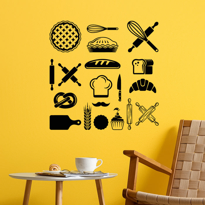 Vinyl Wall Decal Bakery And Cakes Set Bakery Shop Icon Decor Stickers Mural (g9975)