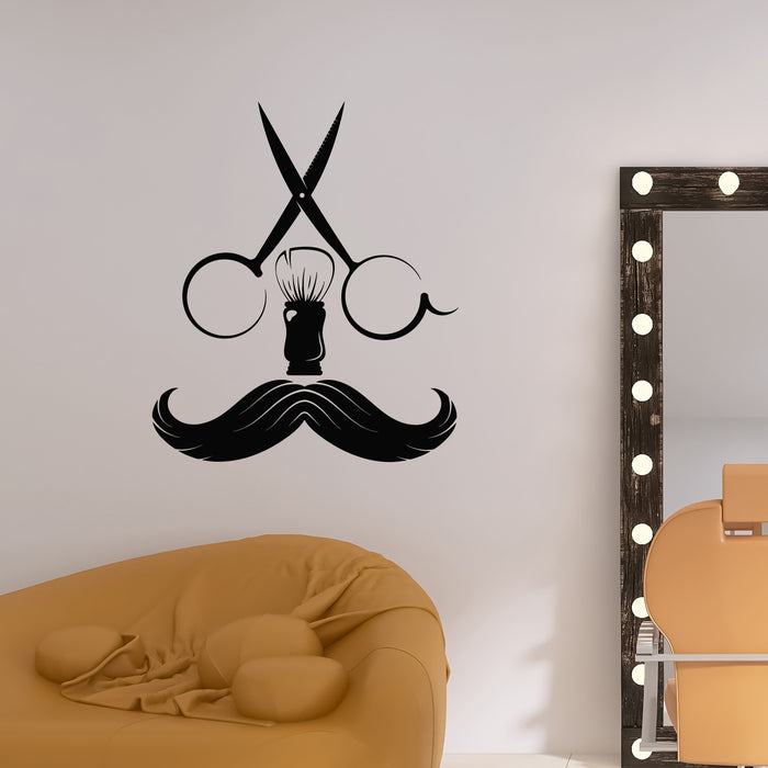 Vinyl Wall Decal Barber Shop Tools Razor Scissors Man's Hair Stickers Mural (g9820)
