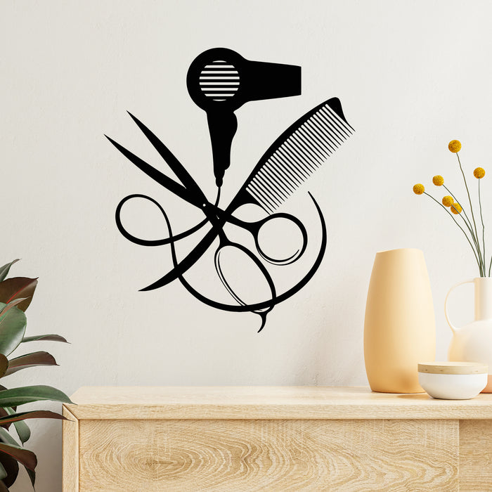 Vinyl Decal Beauty Salon Decor Hair Stylist Tools Barber Style Wall Stickers (4107ig)