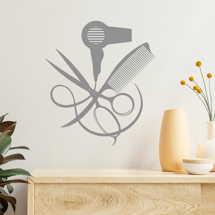 Vinyl Decal Beauty Salon Decor Hair Stylist Tools Barber Style Wall Stickers (4107ig)