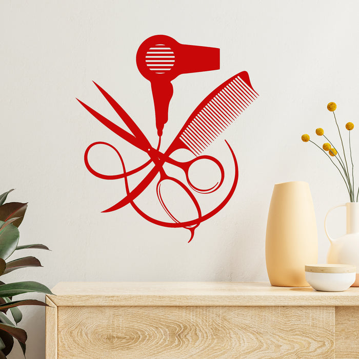 Vinyl Decal Beauty Salon Decor Hair Stylist Tools Barber Style Wall Stickers (4107ig)