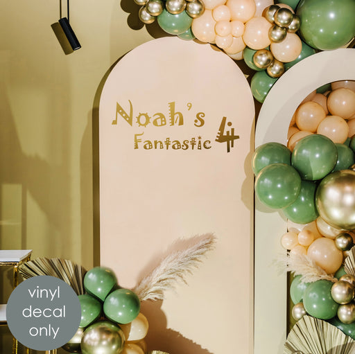 fourth birthday personalized decal, gold name, backdrop decor