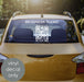 white personalized business name and qr code with scan me words decal on car window