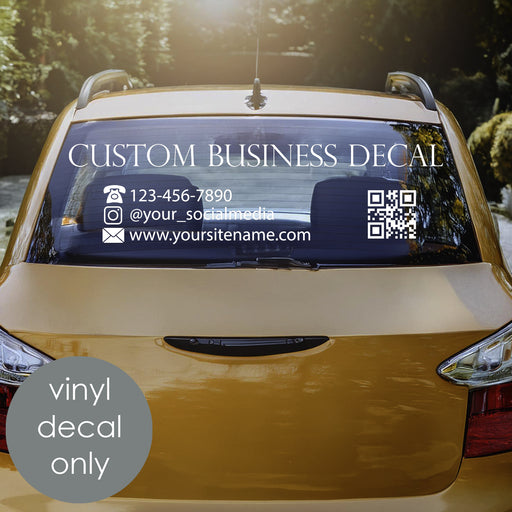 white personalized business name decal on car window