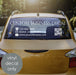white personalized business name decal on car window