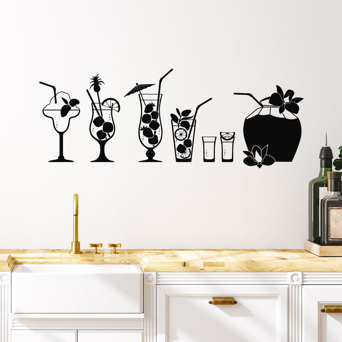 Vinyl Wall Decal Fruit Lemon Juice Glasses Cocktails Beach Bar Stickers Mural (g8927)