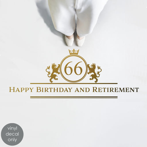 happy birthday and retirement decal, two heraldic lions, gold color  