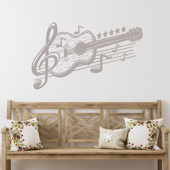 Acoustic Guitar Vinyl Wall Decal Musical Art Music Décor Sticker Mural Unique Gift (443ig)