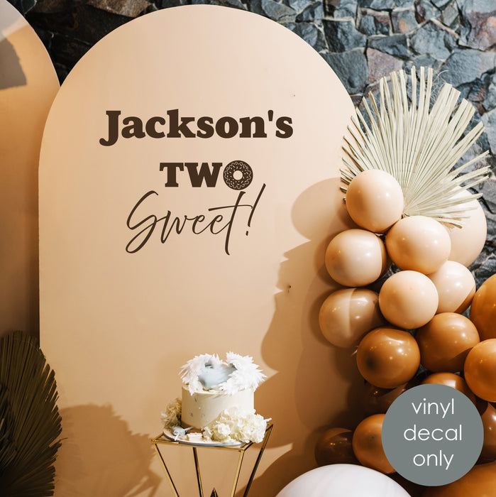 two sweet 2nd birthday vinyl decal, backdrop decoration, brown color