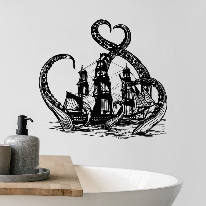 Vinyl Wall Decal Kraken Tentacles Octopus Ship Nautical Ocean Living Room (ig3640)
