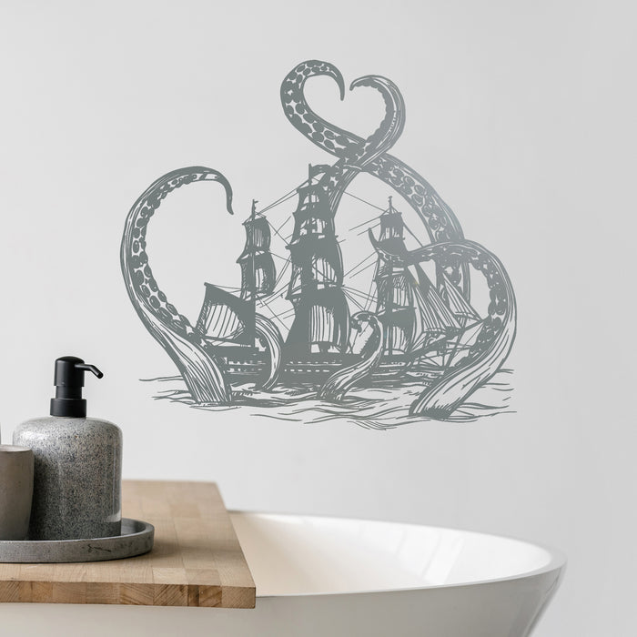 Vinyl Wall Decal Kraken Tentacles Octopus Ship Nautical Ocean Living Room (ig3640)