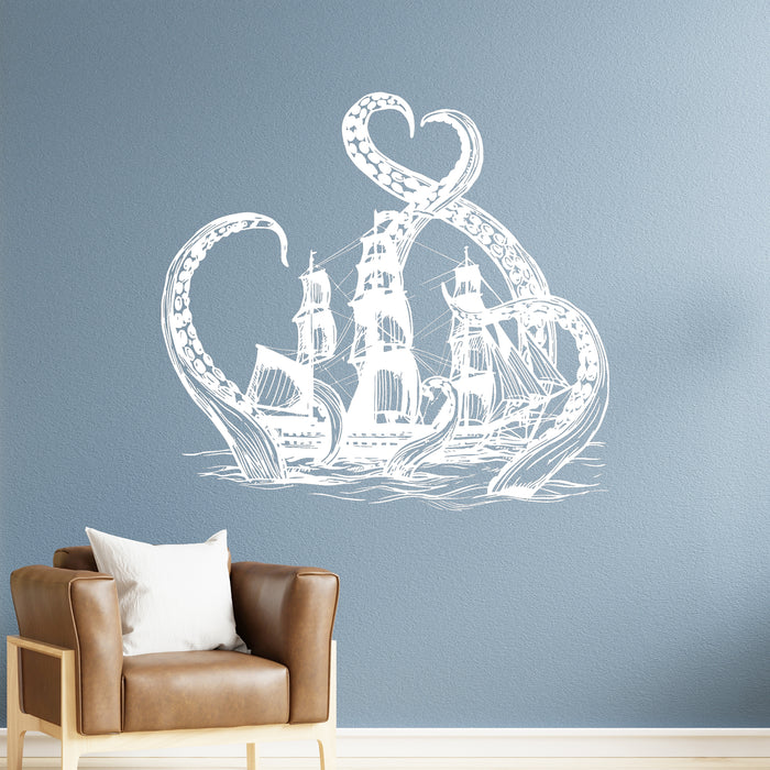 Vinyl Wall Decal Kraken Tentacles Octopus Ship Nautical Ocean Living Room (ig3640)