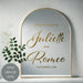 Here's to Forever Personalized Decal, indoor wedding scene, gold metallic decal on mirror