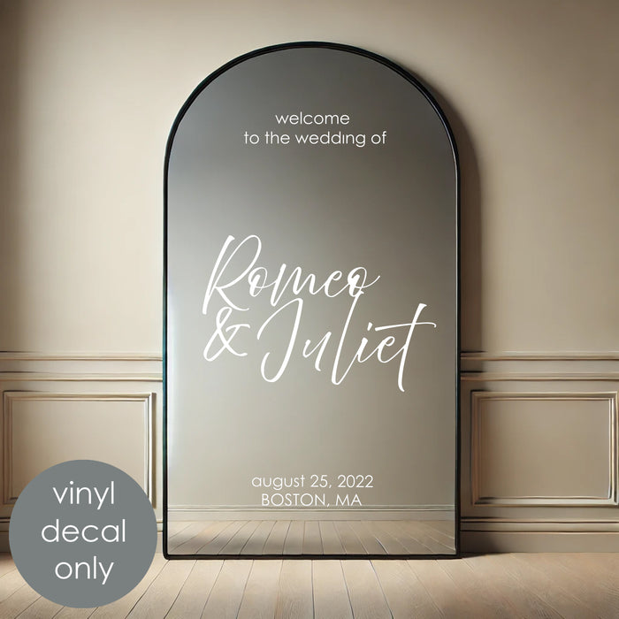 Personalized Welcome To The Wedding Sign Mirror Decal, indoor interior