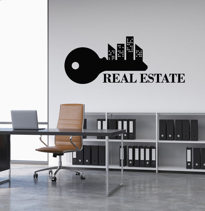 Vinyl Wall Decal Real Estate Logo Key Big City Building Broker Stickers Mural (g8512)
