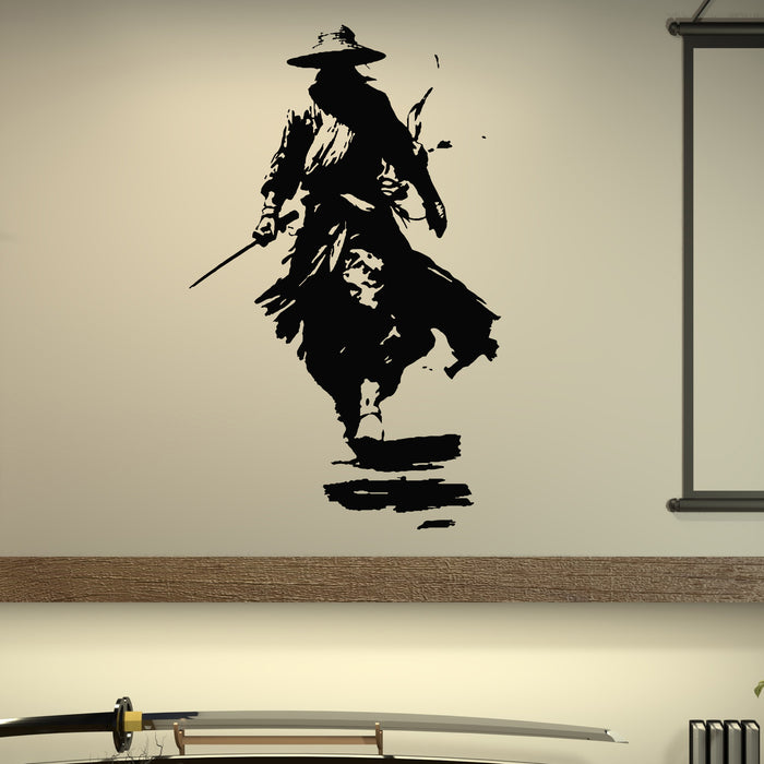 Vinyl Wall Decal Samurai Warrior Silhouette Japanese Armor Katana Stickers Mural (L146)