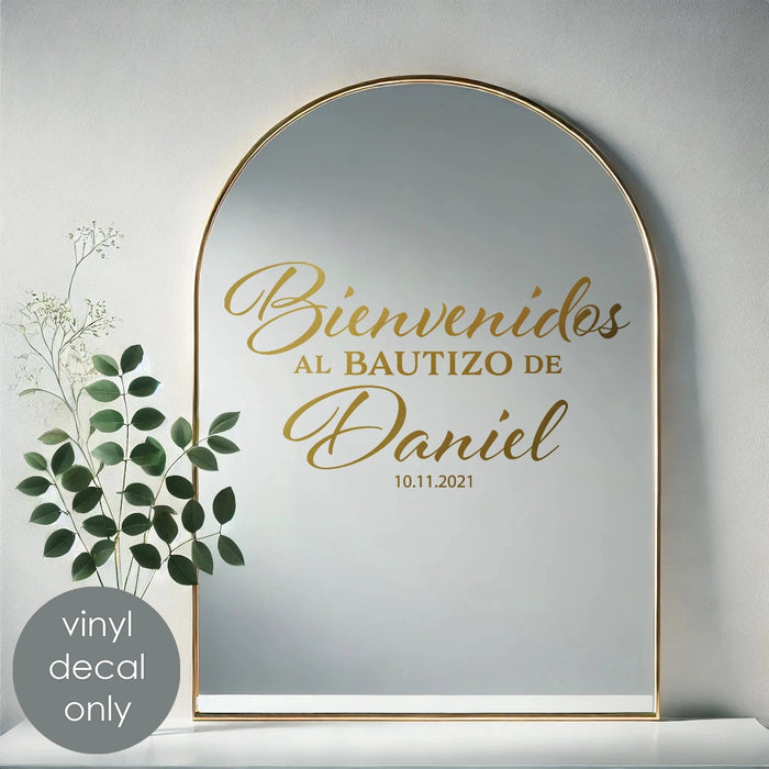 Bienvenidos Al Bautizo De Personalized Vinyl Decal Custom Name and Date Baptism Sign w025