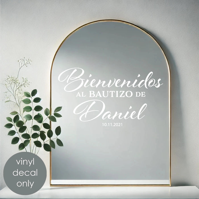 Bienvenidos Al Bautizo De Personalized Vinyl Decal Custom Name and Date Baptism Sign w025