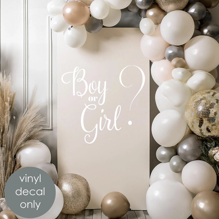 Boy or Girl? Vinyl Decal – Gender Reveal Party Decor & Baby Shower Sign Backdrop Decoration Sticker w037