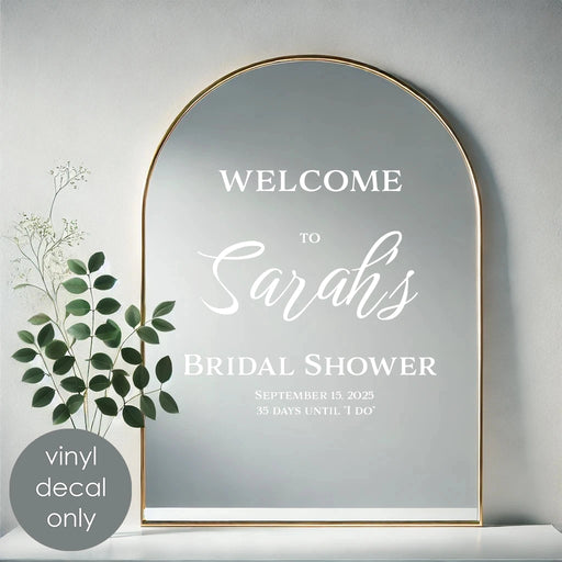 Welcome to Bridal Shower Personalized Vinyl sign, white decal on mirror