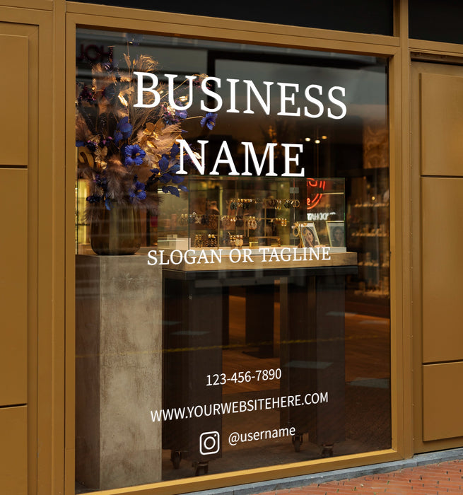 Personalized Business Name Storefront Door Vinyl Decal – Custom Logo & Shop Sign w023
