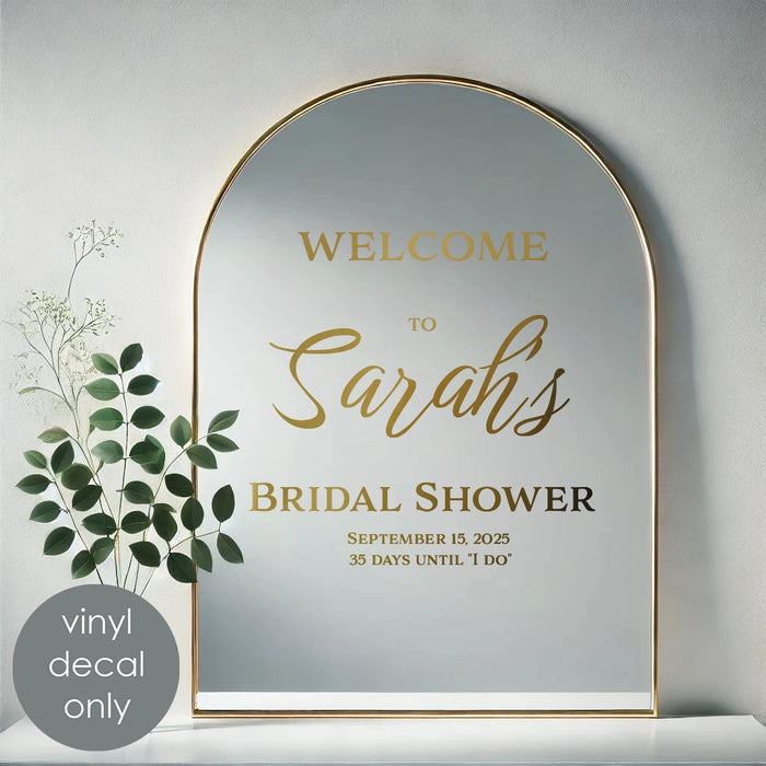 Welcome to Bridal Shower Personalized Vinyl sign, gold metallic decal on mirror