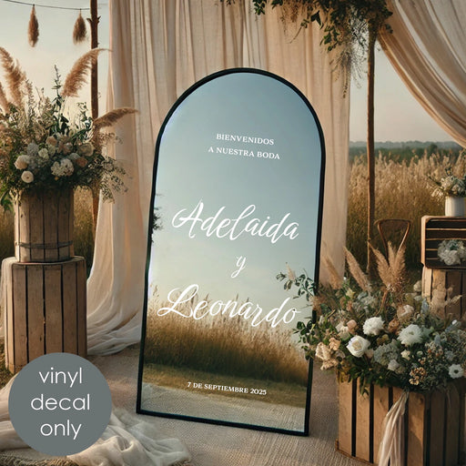 Bienvenidos a Nuestra Boda Personalized Vinyl Decal, mexican wedding theme, white decal on mirror