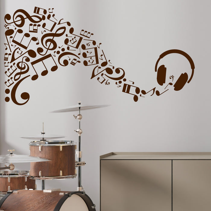 Vinyl Wall Decal Headphones Musical Notes Music Art Stickers Unique Gift (ig4134)