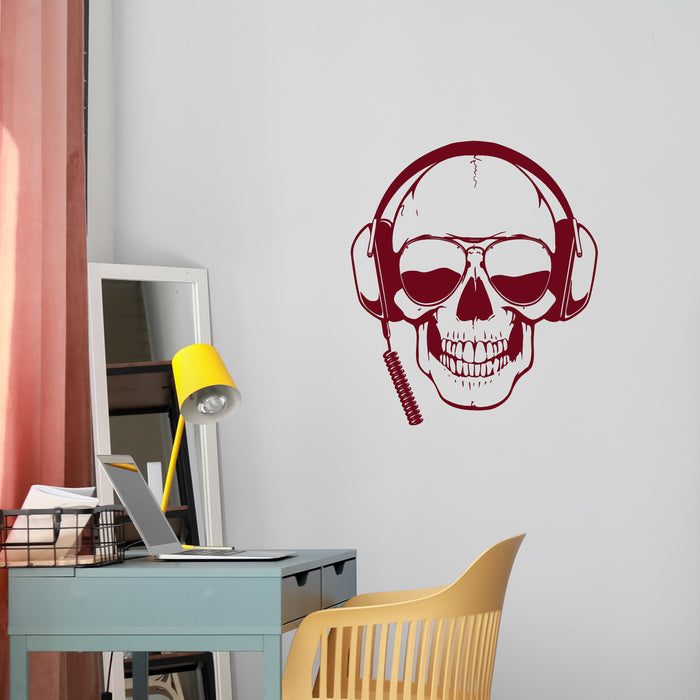 Wall Decal Skull Headphones Gamer Sunglasses Boys Room Vinyl Stickers Unique Gift (ig2804)