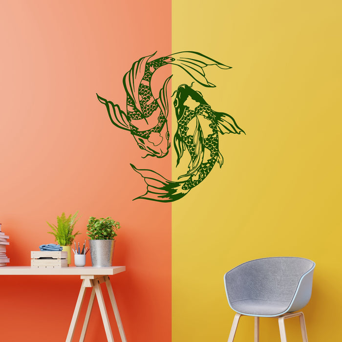 Sale Koi Carp Fish Yin Yang Symbol Oriental Fishes Vinyl Wall Decal Stickers Unique Gift (1425ig) S 11 in X 11.25