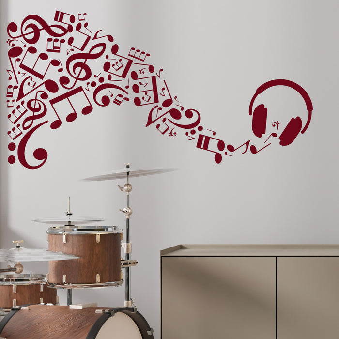 Vinyl Wall Decal Headphones Musical Notes Music Art Stickers Unique Gift (ig4134)