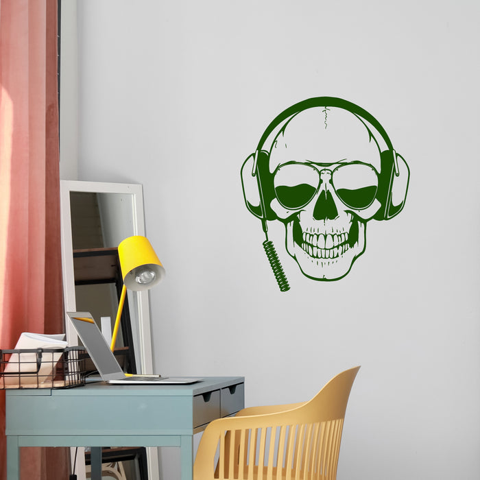Wall Decal Skull Headphones Gamer Sunglasses Boys Room Vinyl Stickers Unique Gift (ig2804)