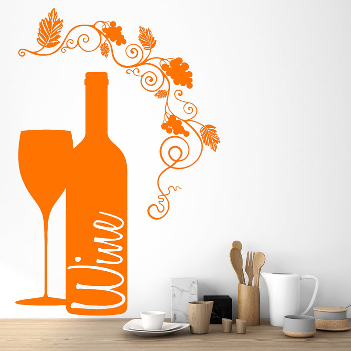 Vinyl Wall Decal Wine Bottle Glass Grape Alcohol Bar Stickers Unique Gift (ig4232)