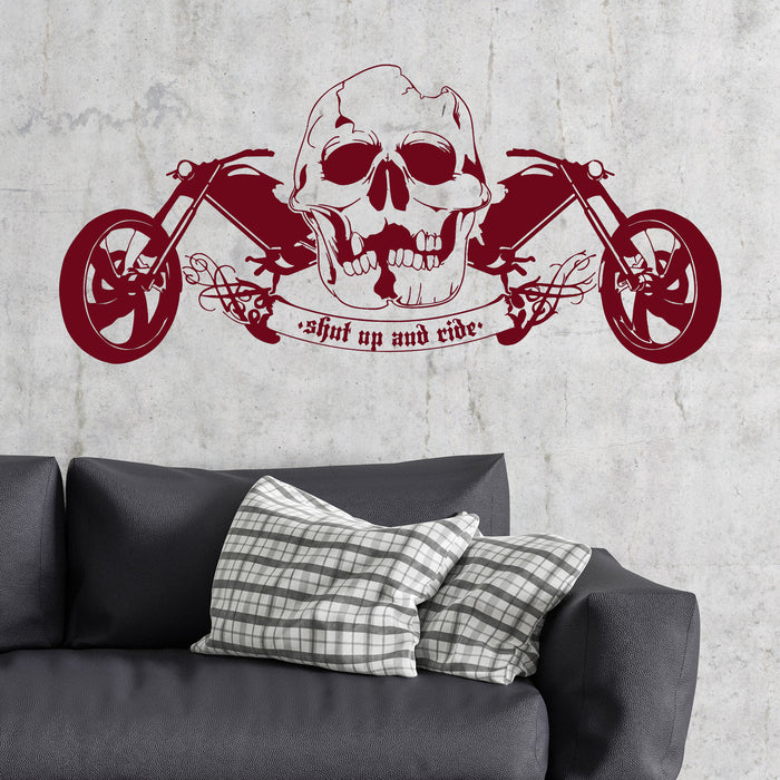 Vinyl Wall Decal Cool Skull Motorcycle Speed Biker Driver Garage Cruiser Sticker Unique Gift (658ig)